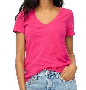 J. Crew Pink V Neck Slub Cotton Tee Shirt Casual Short Sleeve Large
